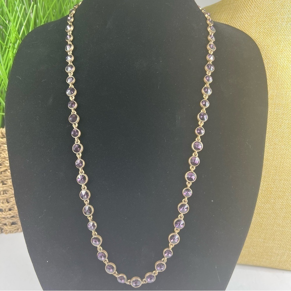 Chico's necklace beautiful purple rhinestone on antique gold long necklace